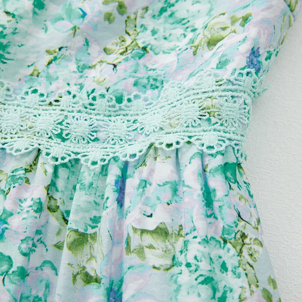 B282 Green Floral Lace Tied Strap Empire Waist Maxi Dress - Picture 10 of 13